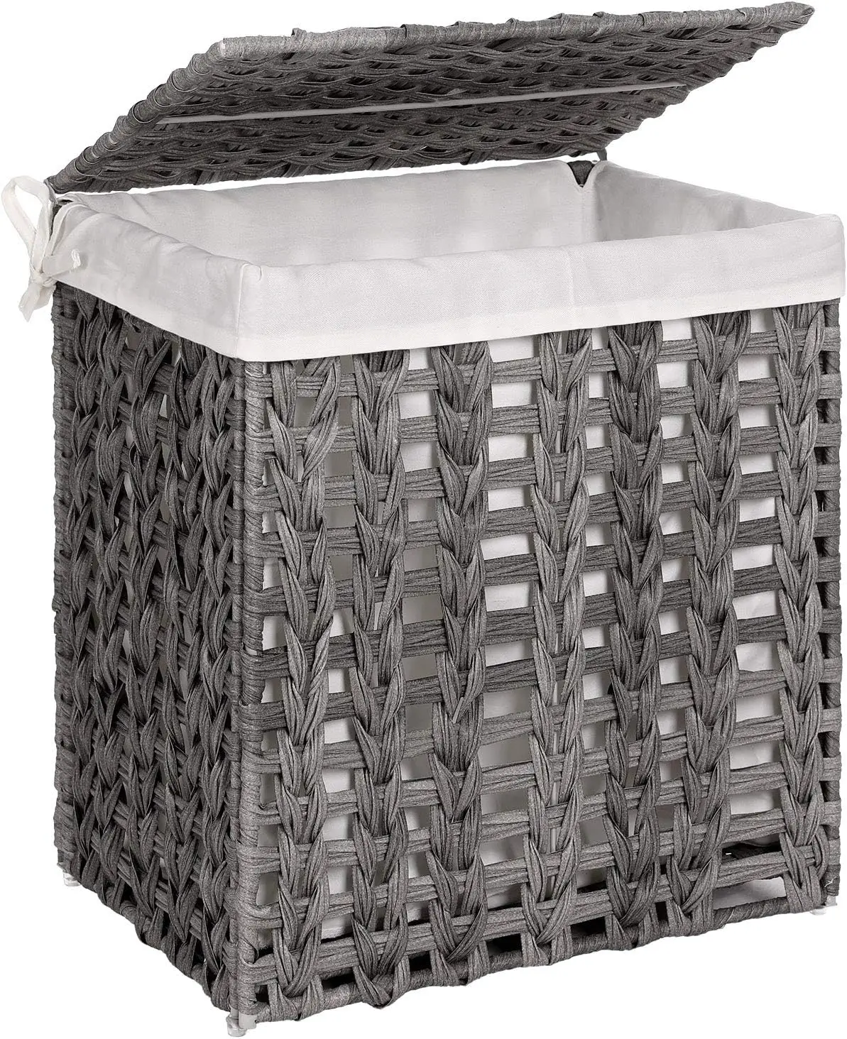 JY Cheap In Stocks Home Use  Plastic Metal Wove Rolling Laundry Hamper PP Synthetic Rattan  Laundry Basket With Lid