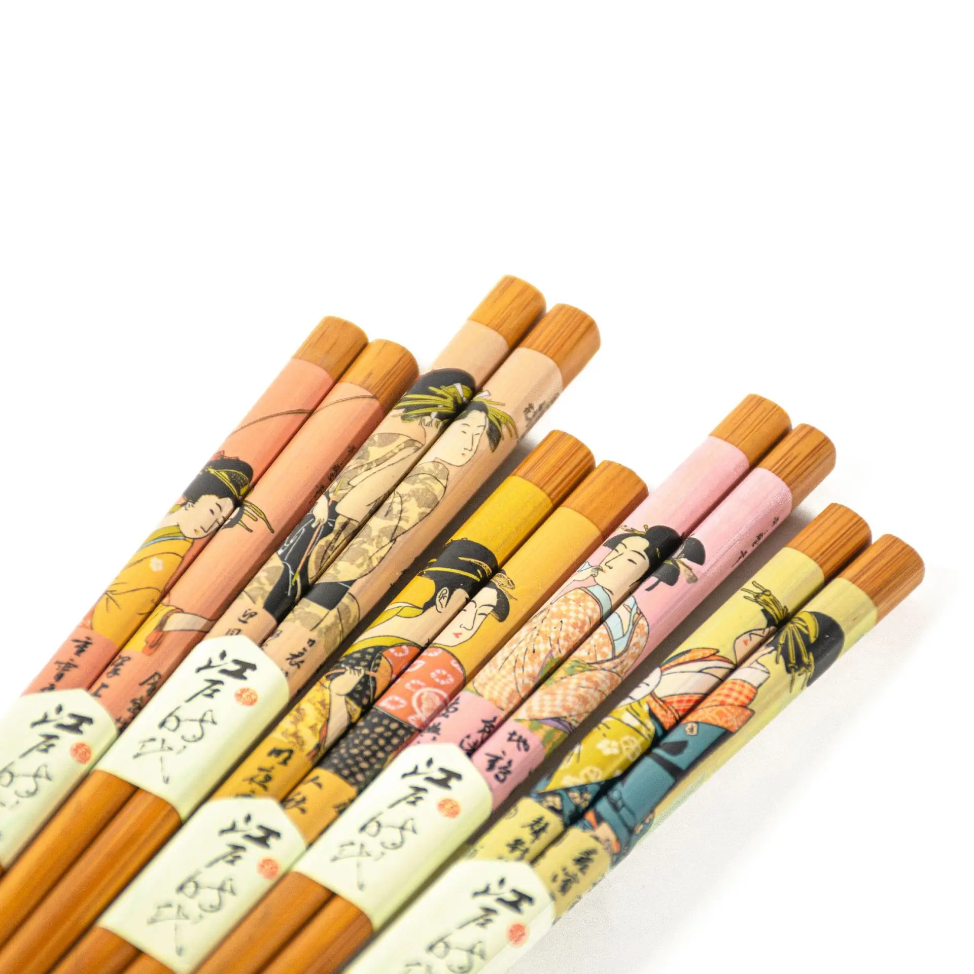 Cheap Custom Printed 5 pairs Wholesale reusable Japanese Non Slip Bamboo Sushi Chopsticks