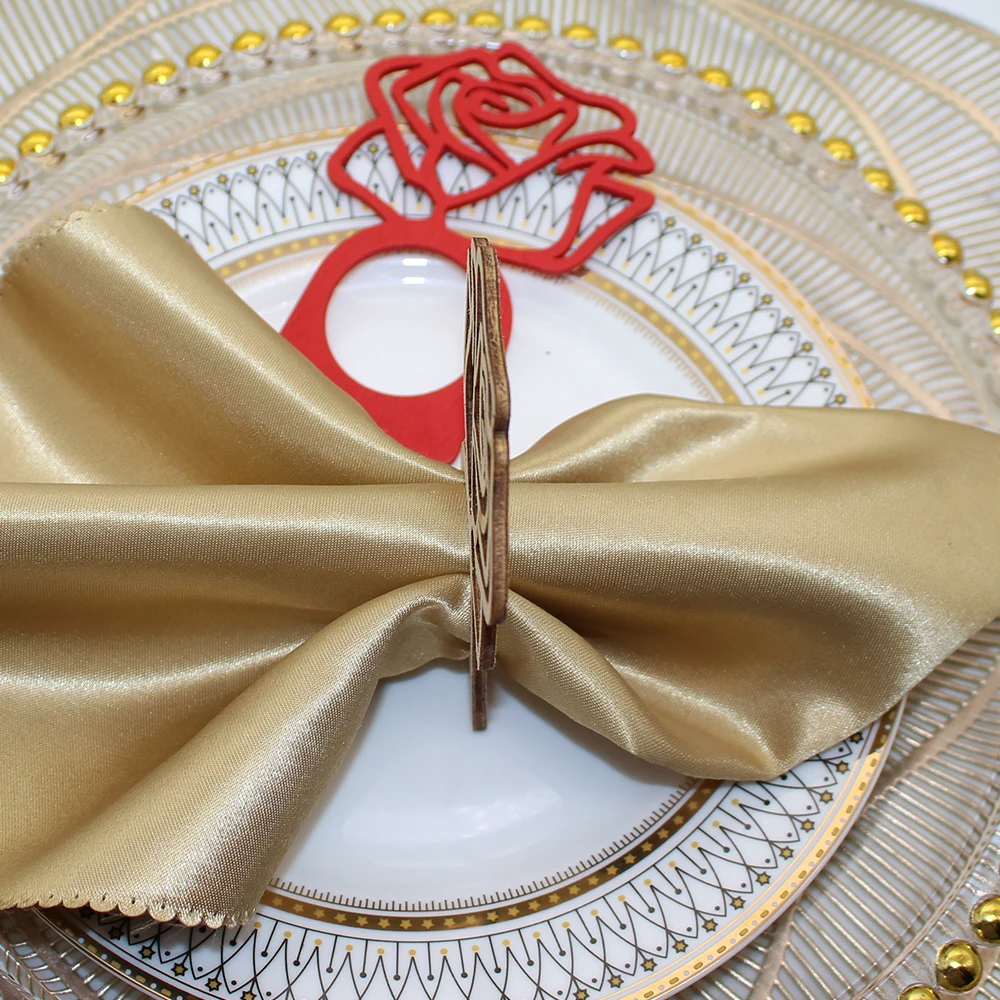 Laser Cut Rose Napkin Ring Wooden Napkin Ring Holder for Wedding Banquet Dinner Decoration HWW58