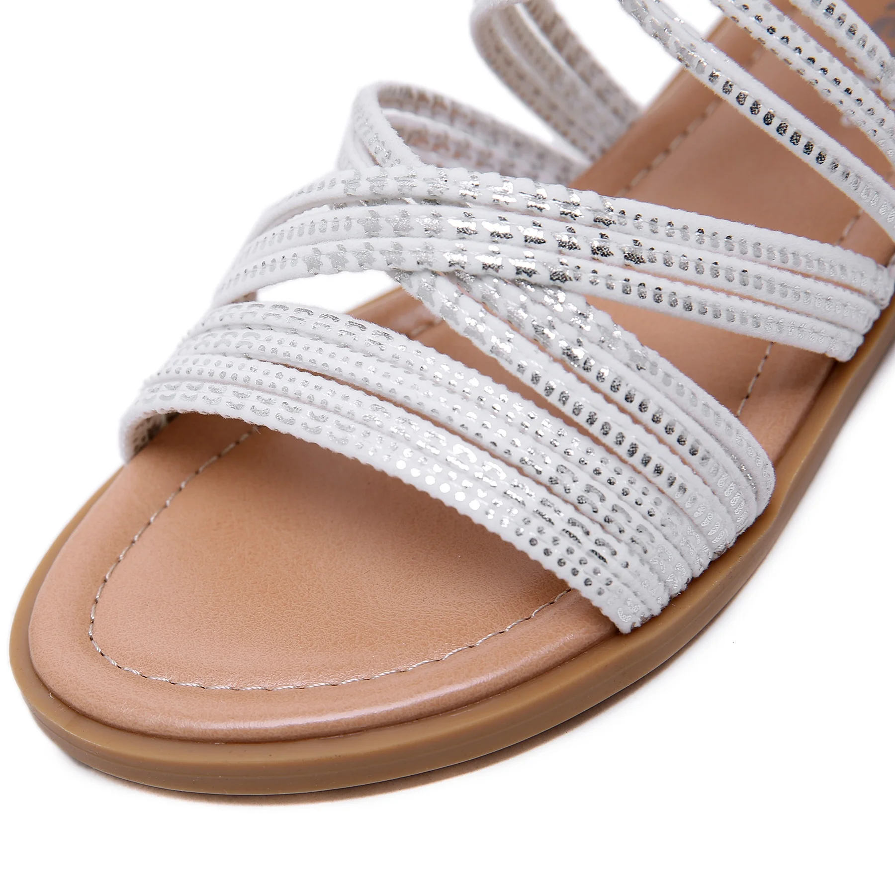 White Leather Women Sandals Rome Style Summer Woman Gladiator Sandals With Zip Female Flat Sandals Lady Beach Sandalia