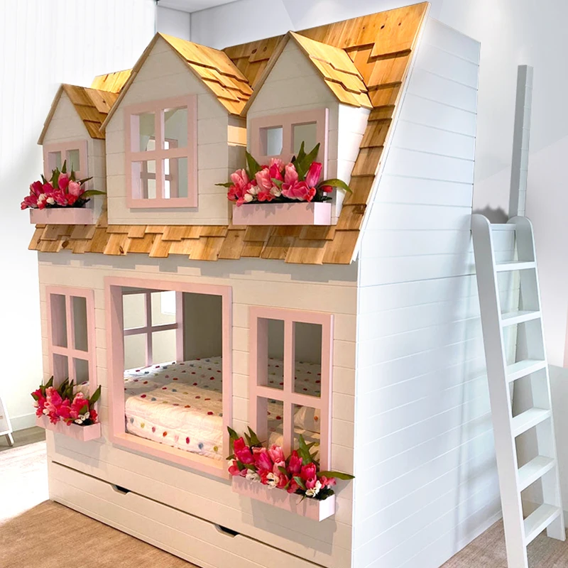 wooden baby bunk bed for kids slide with desk  bed bedroom with mattresses kids  bed for girls with storage