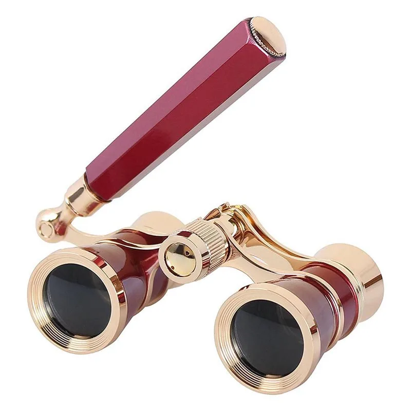 LUXUN 3X25 antique metal opera glasses binoculars for ladies gold opera glasses fashion theater binoculars with handle