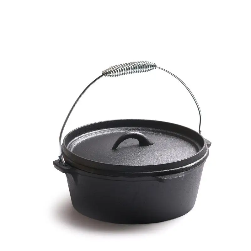 Camping Dutch Oven Pre-Seasoned Cast Iron Pot with Lid for Using on the Stove, Grill, or Over the Campfire with Metal Handle