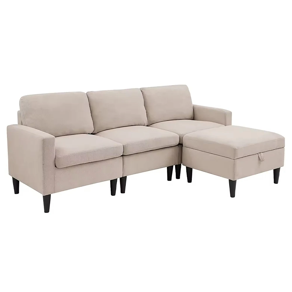 Sans L Shaped 3 Seater Brown Fabric Convertible Sectional Sofa With Reversible Chaise For Living Room