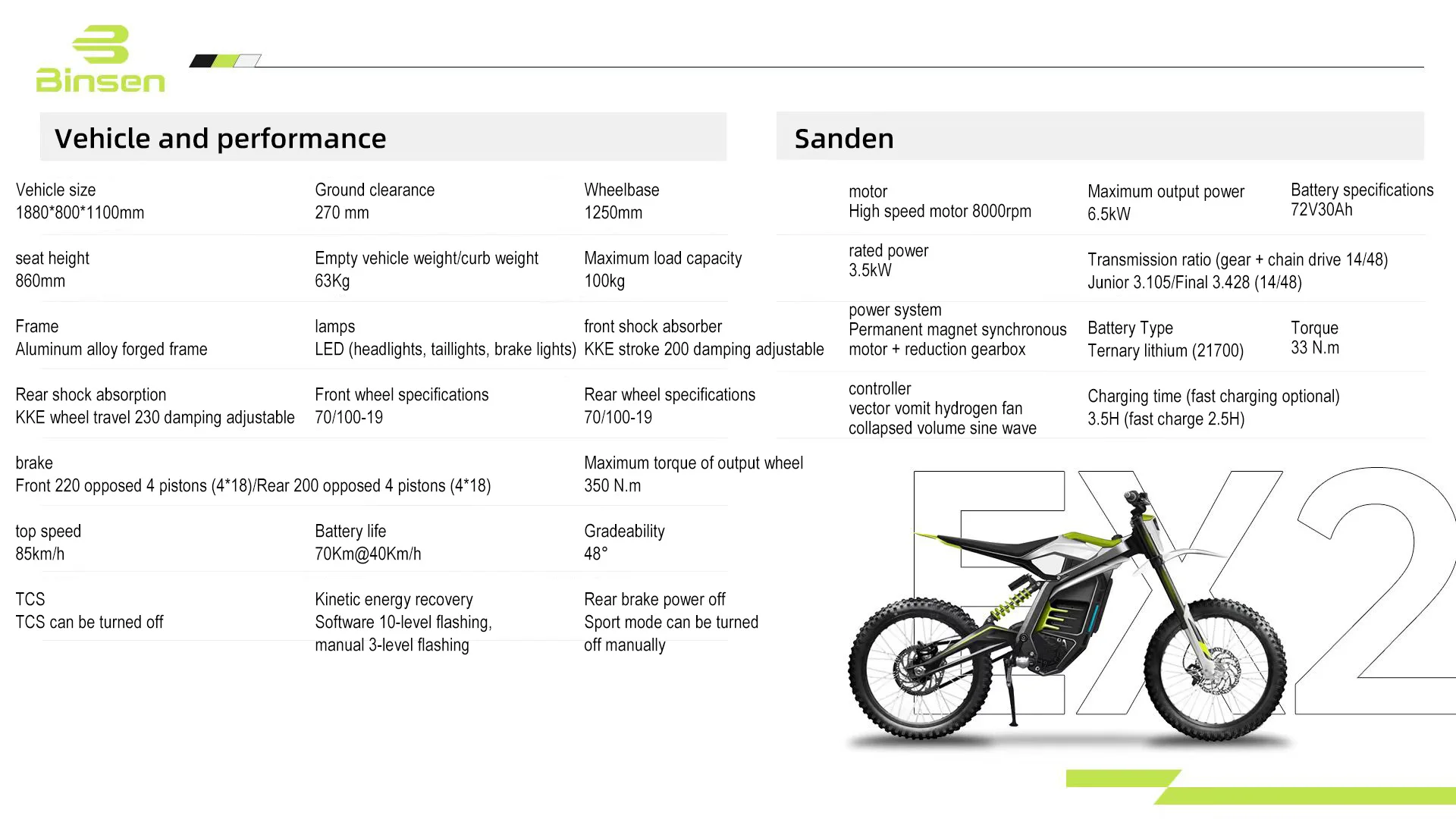 Eco-friendly Electric motorcycle with Lithium Battery 72V30AH Adult Electric Motorcycle Binsen EX2