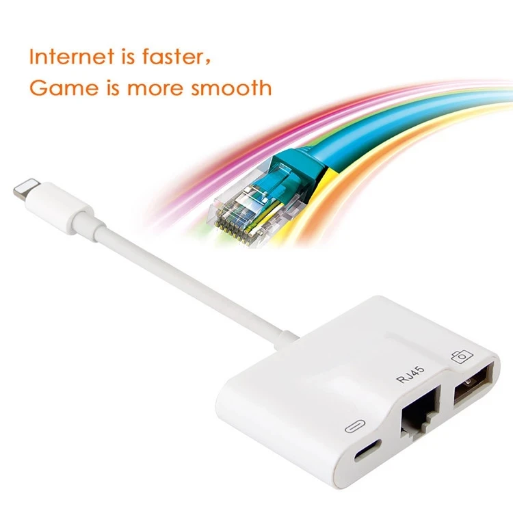 3 in 1 LRU301 USB OTG Adapter 8pin Connecter Ethernet RJ45 Camera reader Converter for ios iphone ipad laptop