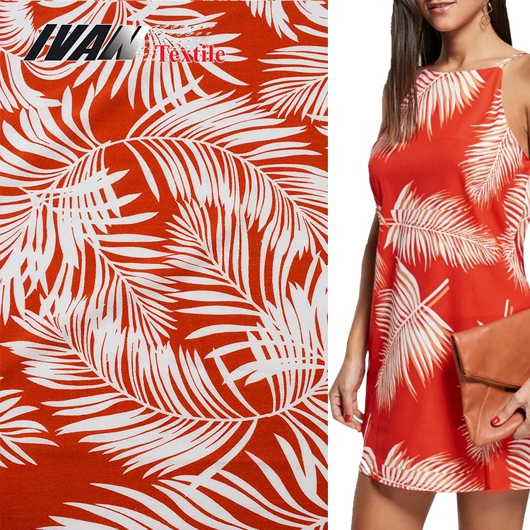 Гавайский стиль оптовая цена легкий изготовленный на заказ тканый принт 100% искусственная ткань для платья