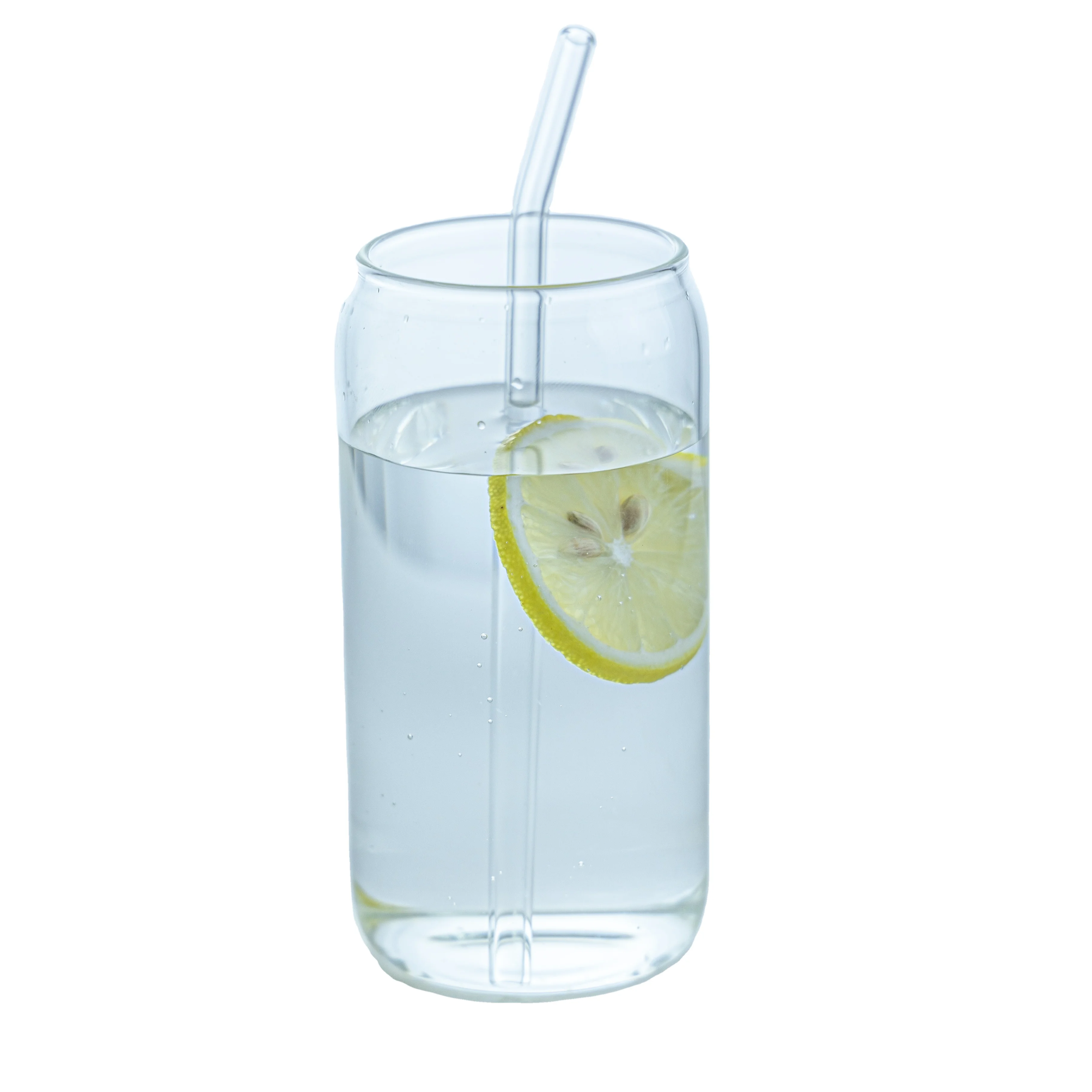 Free Sample 12oz 16oz Custom Print Clear Soda Cola Shaped Beer Can Glass With Bamboo Lid And Glass Straw