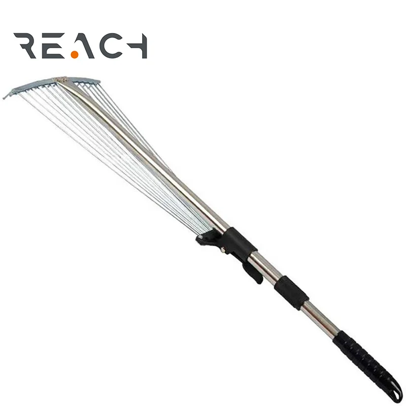15 tine telescopic steel leaf rake with adjustable folding head