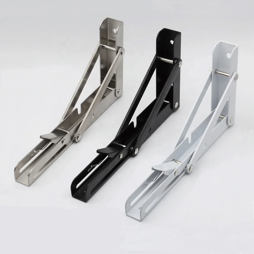 RheTech Heavy Duty Stainless Steel Made Folding Collapsible Space Saving DIY Shelf Brackets for Table Work Bench