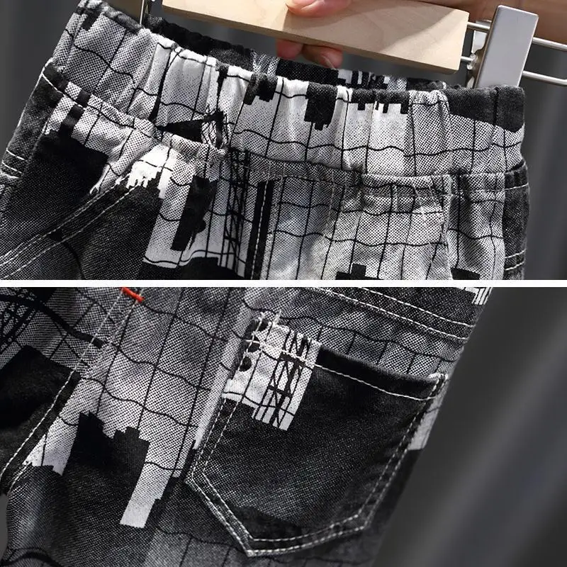 Spring and autumn kids printed clothing sets children long sleeve clothes suits baby boys denim jackets and pants