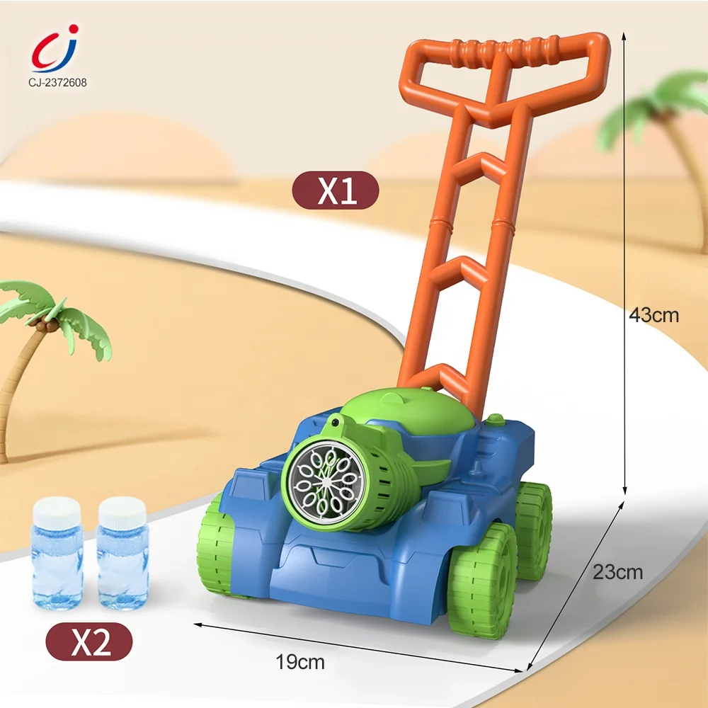 Chengji Outdoor Summer Toys Automatic Blower Plastic Hand Push Tank Cart Bubble Lawn Mower for Toddlers