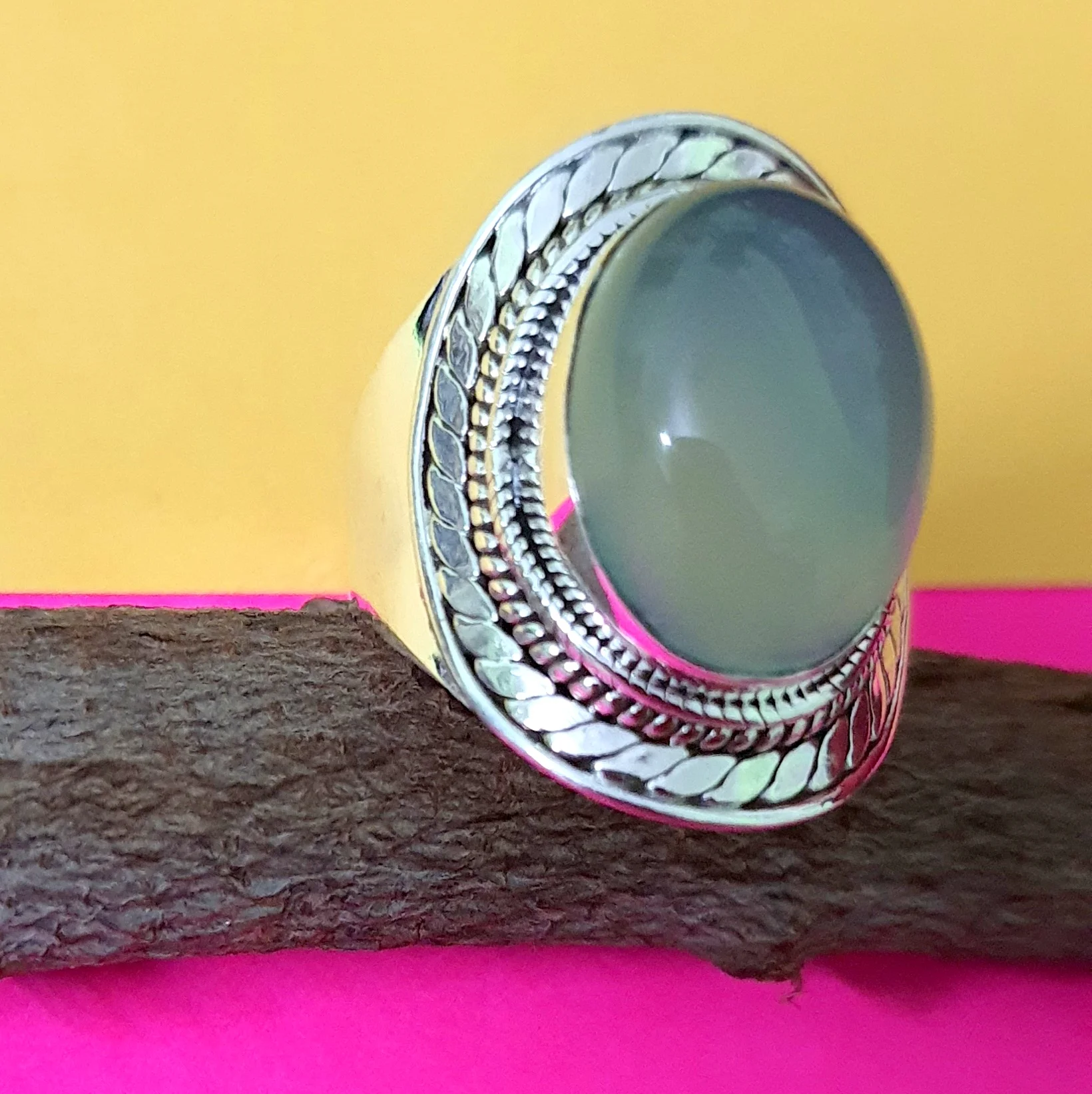 Natural Chalcedony Gemstone Handmade Sterling Silver Ring Ethnic Jewelry Wedding Rings For women Men Gift
