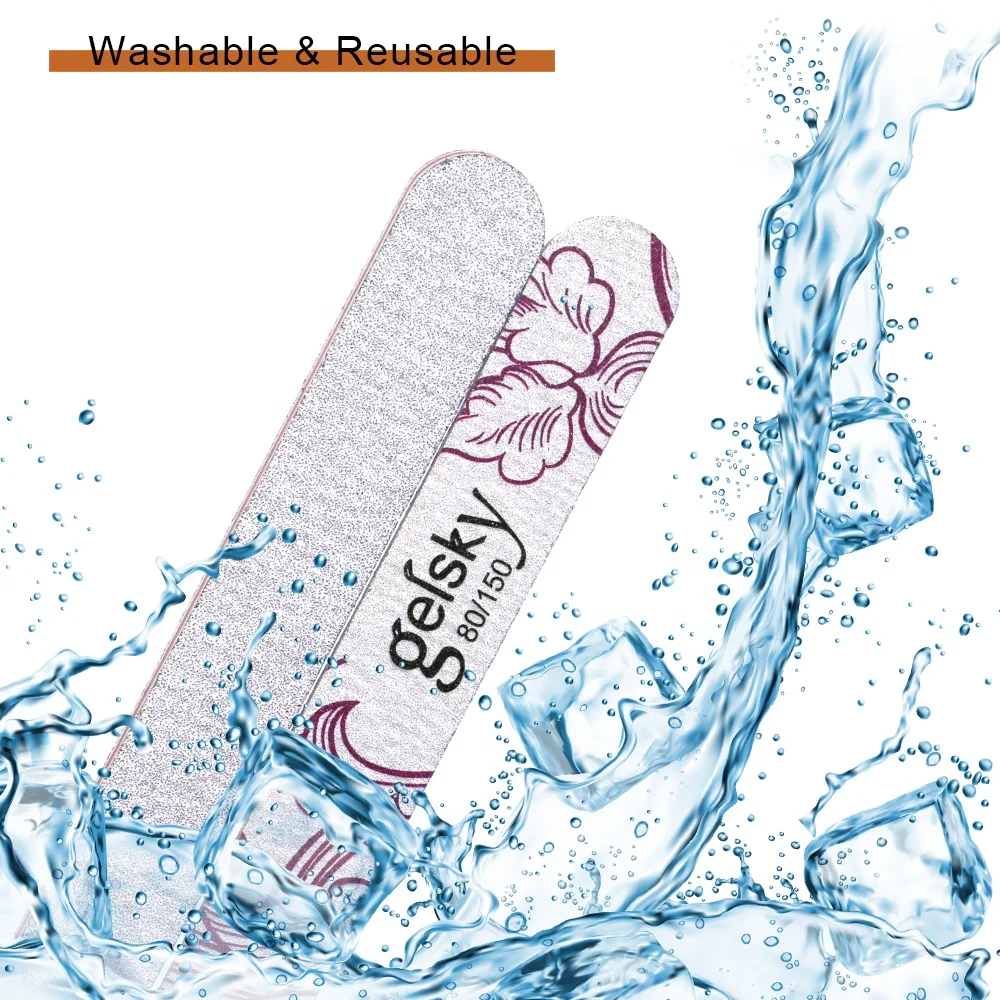 Gelsky Custom Printed Nail Files 80 150 Double Sided Emery Board 9 Pcs Straight Shape Disposable Nail Tool Nail File Set