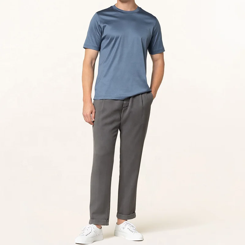 Hot Sale Round Neck Blank Mercerized Cotton Men Tee Shirts Shiny Slim Fit Short Sleeve Double Mercerized Cotton T Shirts