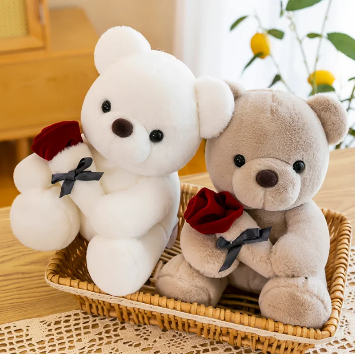 20cm40cm50cm Wholesale Cute Soft White And Brown Plush 40cm Sitting High Stuffed Valentine Teddy Bear Toy