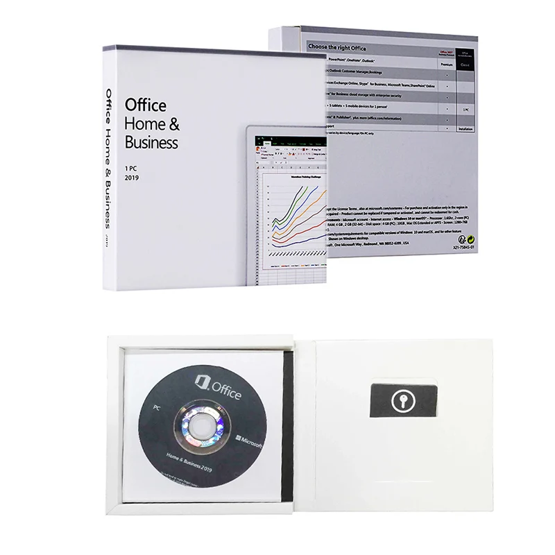MS Office 2019 Home And Business CD  and sticker Key Card for PC office 2019 HB online binding activation
