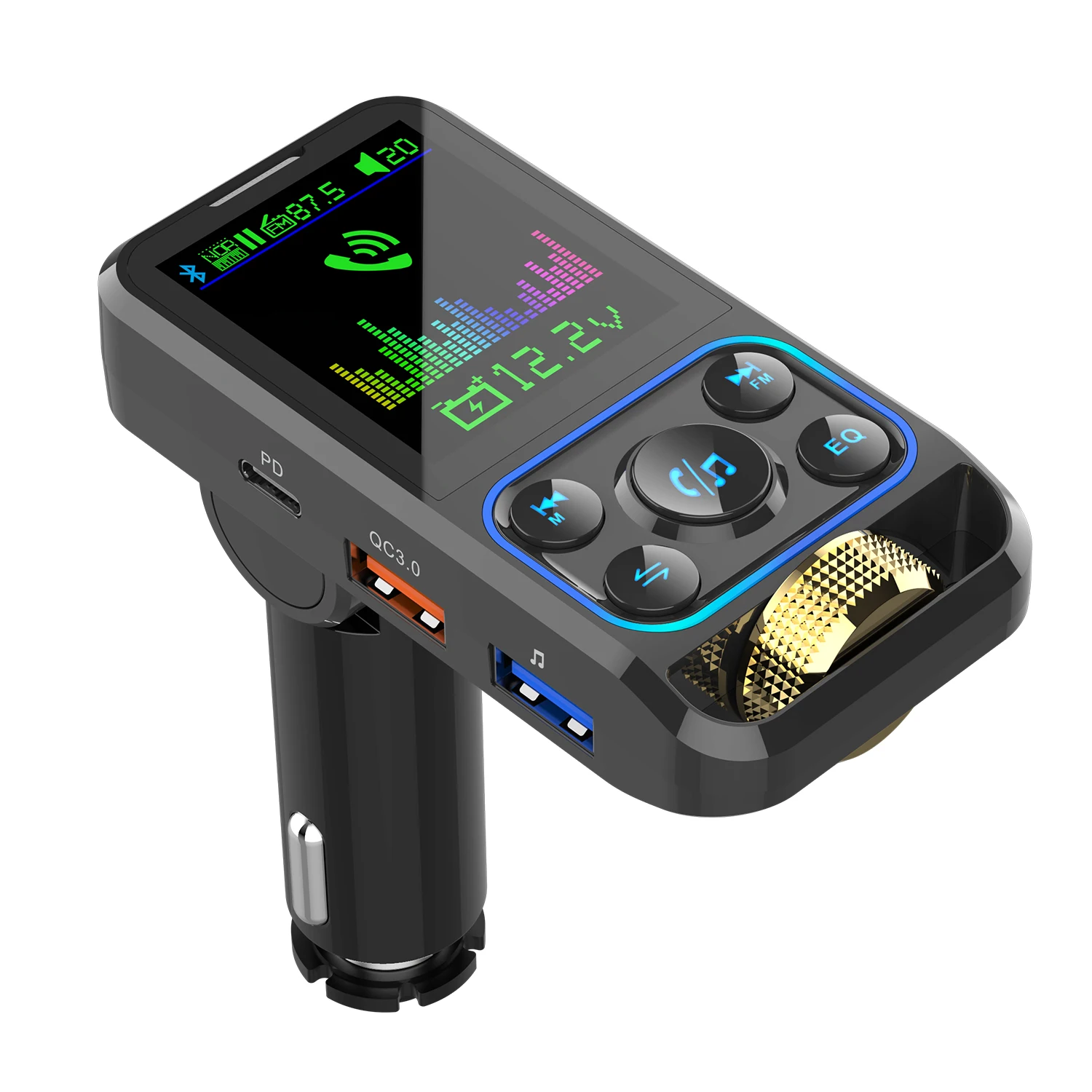 Best Selling Bluetooth Car Charger  PD3.0  QC3.0 FM Transmitter With Colorful Large Screen  BC83