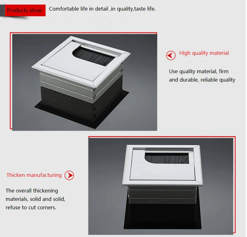 High Quality desk Rectangular Cable Computer Desk Hole Cover Cable Grommet With Brush
