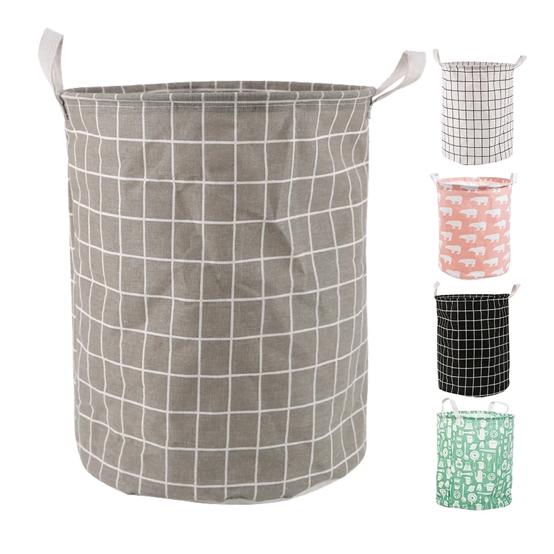 
Hot Selling Cheap Price Waterproof Portable Folding Cloth Toys Storage Bins Printed Collapsible Cotton Fabric Laundry Basket 