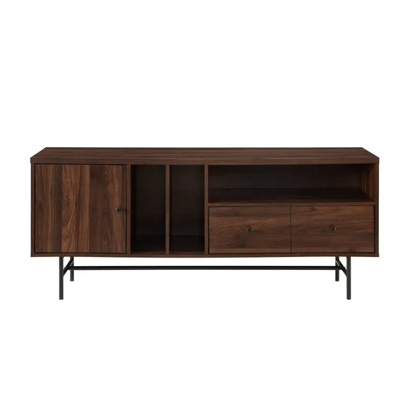 TV Stand with Storage Console Concise Style with Cabinets and Interior Shelves Home Furniture Cheap and Modern Open Shelf Brown