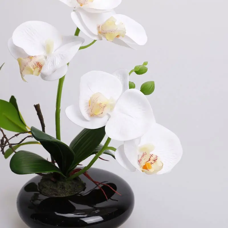 White High Quality 4 Heads Phalaenopsis Real Touch Artificial Butterfly Orchid Flower  Latex Orchid For Wedding