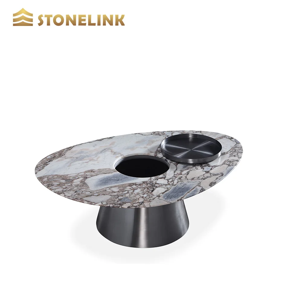 WholWholesale living room furniture modern design natural stone marble coffee table with stainless steel legs