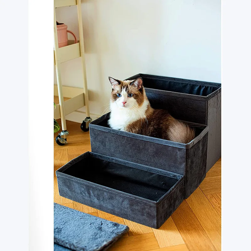 New Design Foldable Storage Ottoman Portable Luxury 4 Step Cheap Dog Staircase Steps Large Pet Dog Ramp Step Ladder For Bed