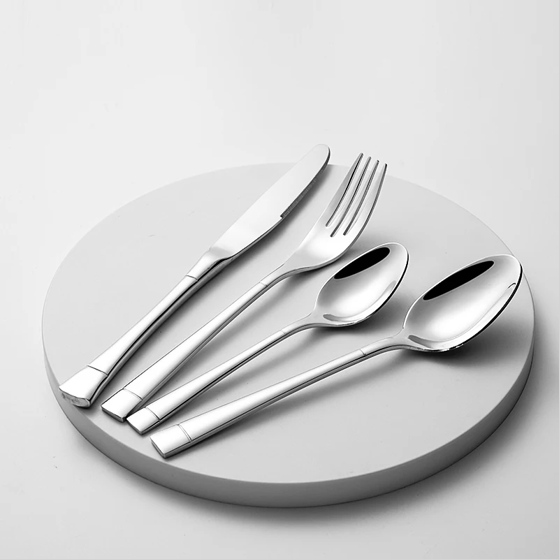 A03 Superior Hotel Restaurant Fish Tail Cutlery Set Thickened Stainless Steel square Handle Flatware High Mirror Polish