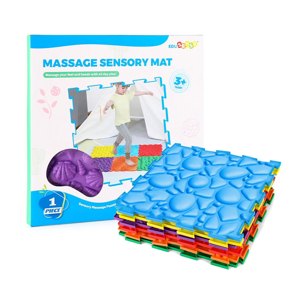 Massage Sensory Mat 1 Piece with Box Sensory Autism Orthopedic Puzzle Acupressure Foot Mat Educational Toys Set for Kids