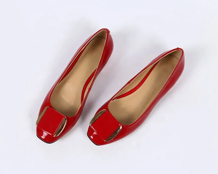 New Model Metal Buckle Square Toe Patent Leather Women Pumps Low Heels Shoes 2022