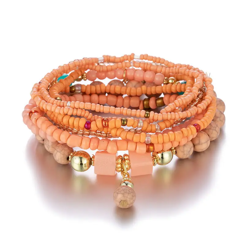 Multilayer Bohemian Stackable Bead Bracelets for Women Stretch Multilayered Bracelet Set Jewelry Layers Turquoise Bracelet
