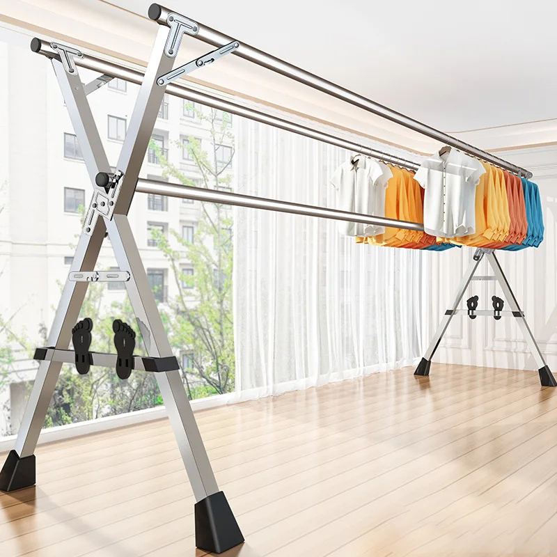 Large-capacity clothes drying rack, multifunctional stainless steel floor-standing quilt drying shoe rack drying rack