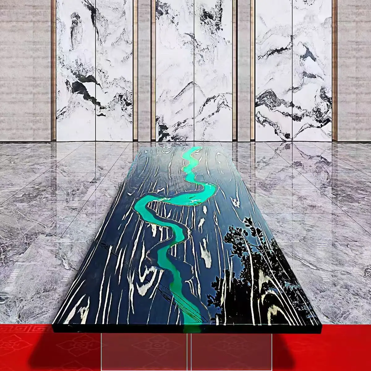 Home Furniture Factory Direct Solid Walnut Wood Restaurant Kitchen River Epoxy Resin Slab Dining Table