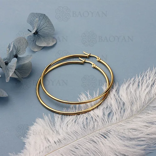 BAOYAN Large Round Circle Hooped Earring Big Multi Size Stainless Steel Cable Wire Gold Plated Hoop Earrings for Women/Girls