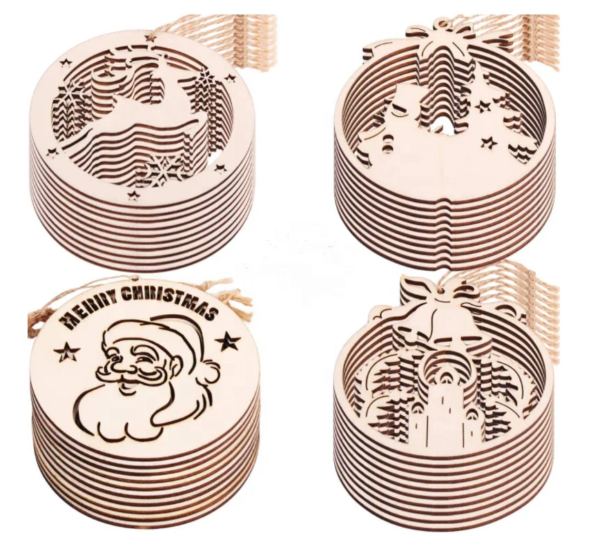 Custom Merry Christmas Round Wooden Ornaments Decoration For Diy Craft And Home Decoration