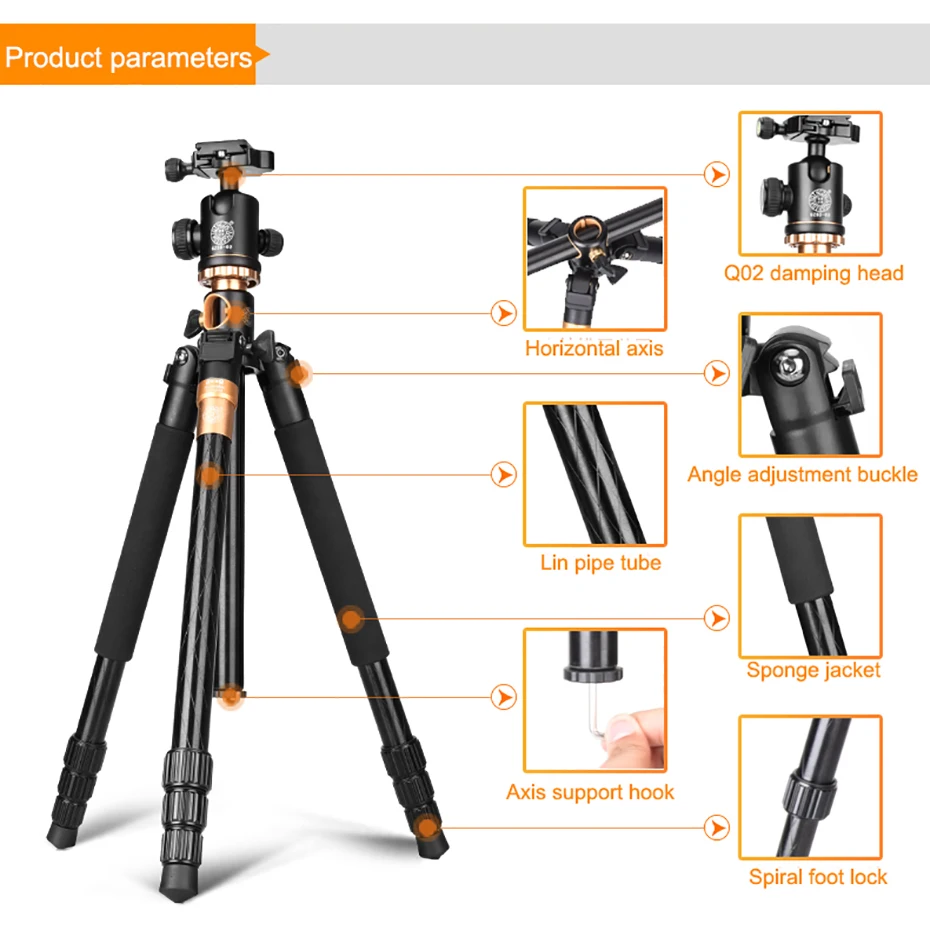 Portable Compact Travel Horizontal System Tripod Q999H Professional Camera Tripods 61 Inch for Leica Nikon Sony SLR DSLR Cameras