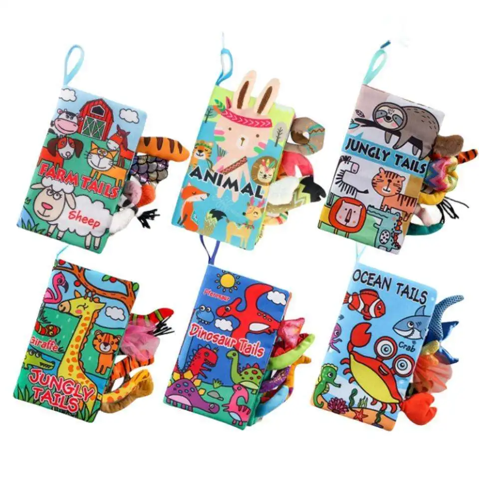 HANSUN Early Learning Educational Interactive Fabric Animals Baby Cloth Books Activity Crinkle Sensory Books Cloth Book For Kids