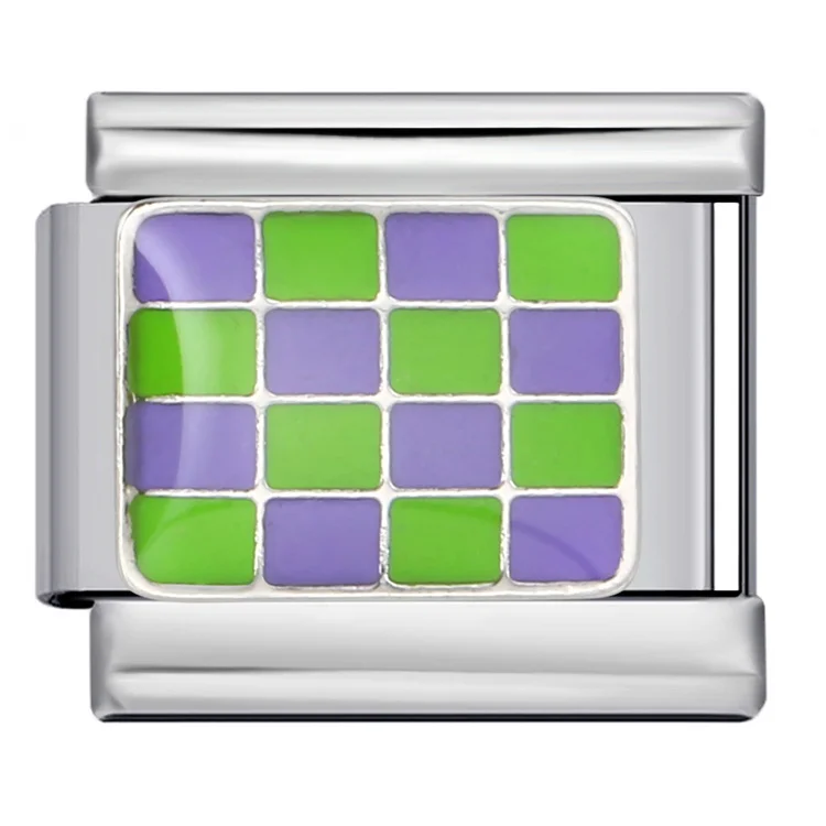 9mm Fashion Stainless Steel Italian Modular Bracelet DIY Pattern Purple Green Plaid