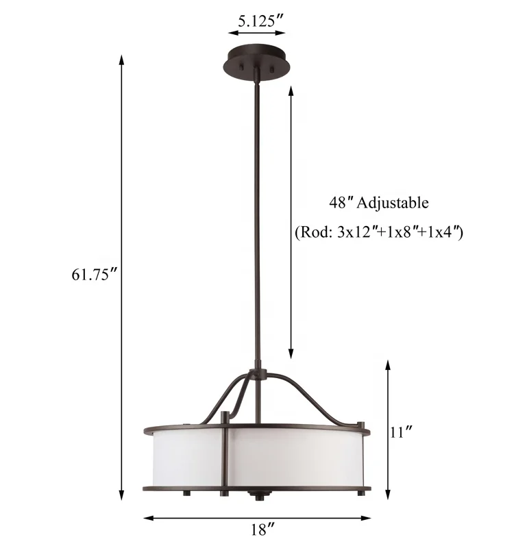 Home Decorative Ceiling Lighting Fixture 3 Light Dark Bronze Drum Shade Fabric Pendant Light