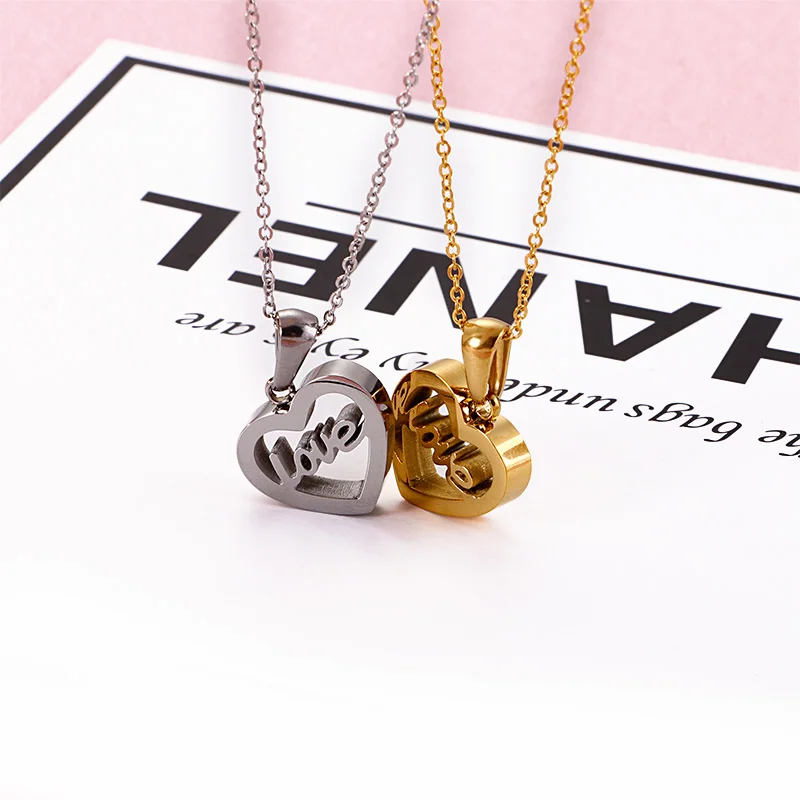 Fashion stainless wholesale collarbone necklaces love heart pendant necklace gold plated for couples