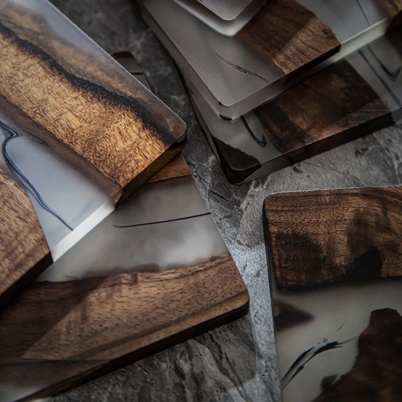 Creative Tea Coaster Tea Coffee Cup Pad Placemats Decor Resin Walnut Wood Pure Natural Heat Resistant Square Circle Drink Mat