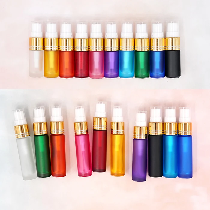 
5ml 10ml matte frosted mini empty refillable travel size glass spray perfume bottles set 