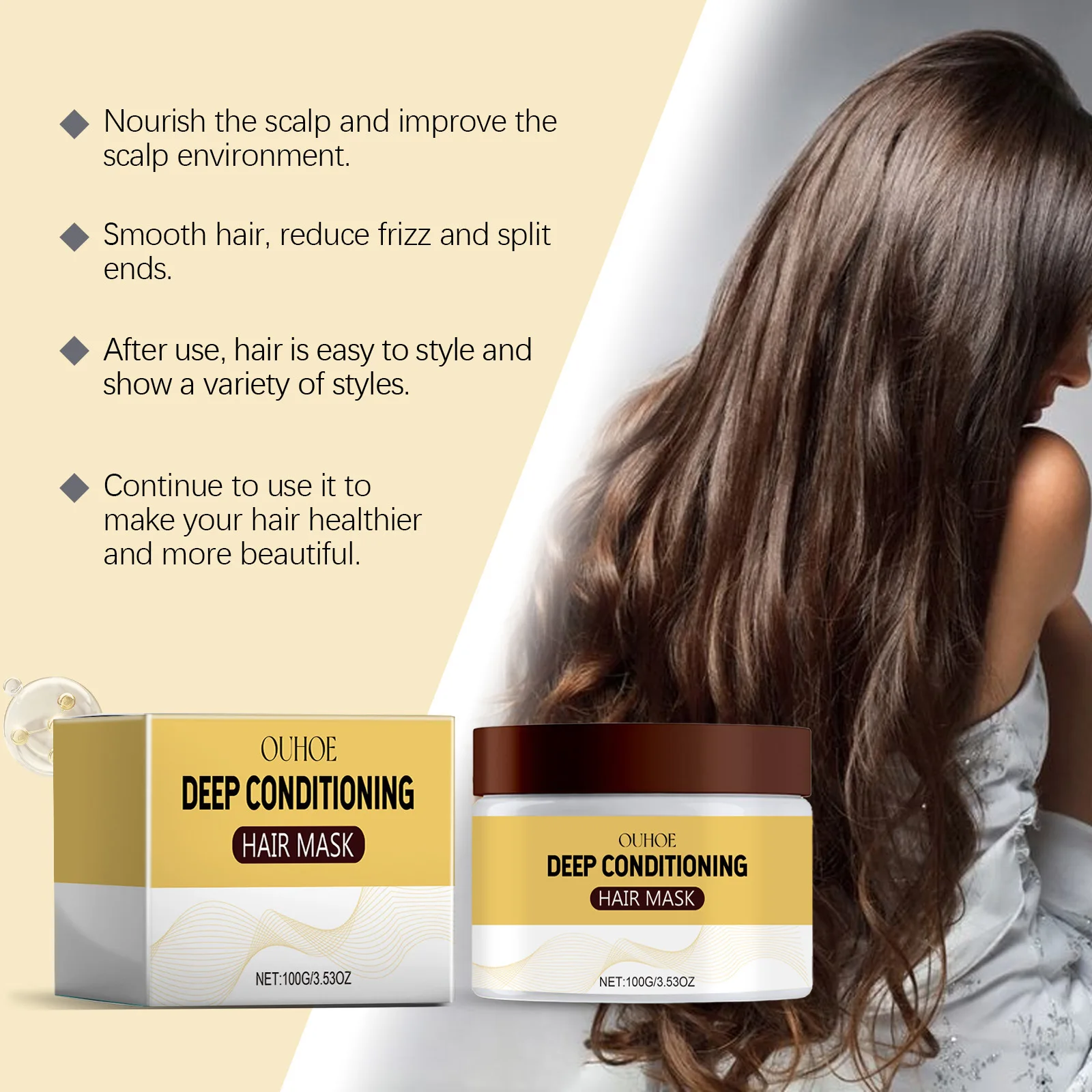 OUHOE Scalp Nourish Damaged Hair Repair Moisturizing Collagen Keratin Smoothing Strengthen Conditioning Hair Cream Ma