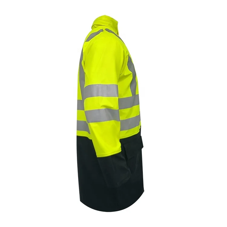 Hot Sale hivis yellow Flame Retardant PU Long Sleeve Man jacket With Reflective Tape