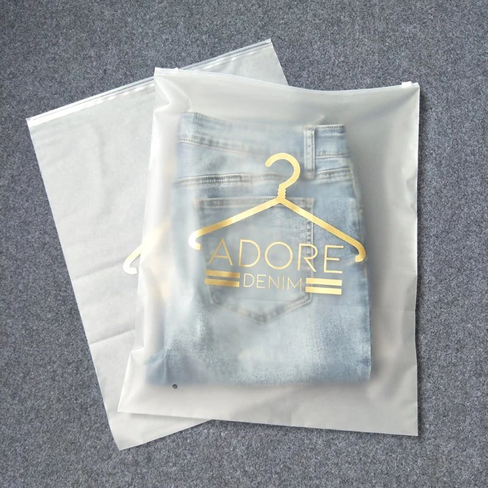 Wholesale EVA CPE Ziplock Poly Bags 35 45cm Zip Lock Frosted Plastic Zipper Garment Clothes Hoodies Packaging Bag with Gold Logo