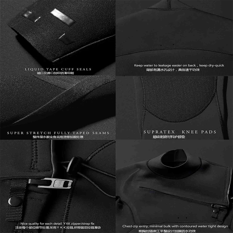 DIVESTAR  Long sleeve Surfing wetsuits Men 3/2mm Neoprene Diving Wet suit Warmth Front Chest Zip OEM Customized Surfing Wetsuits