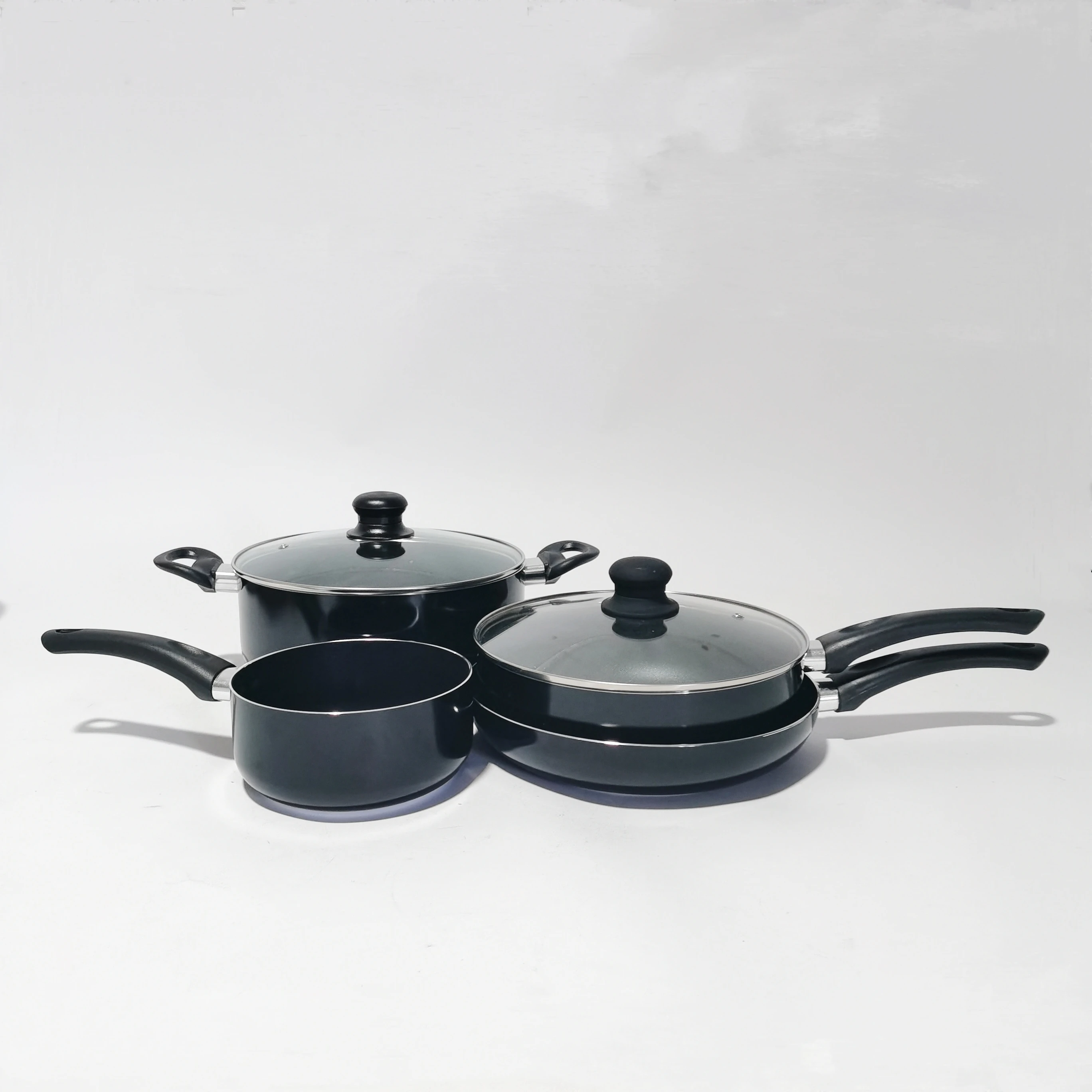 Non Stick Glossy Black Color Cookware Set Sauce Pan Set Kitchen Using Cooking Pot