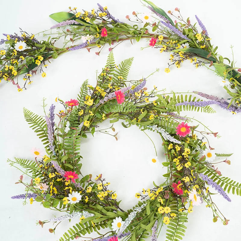 Spring front door wall decor Easter decoration artificial wild flower wreath with twigs