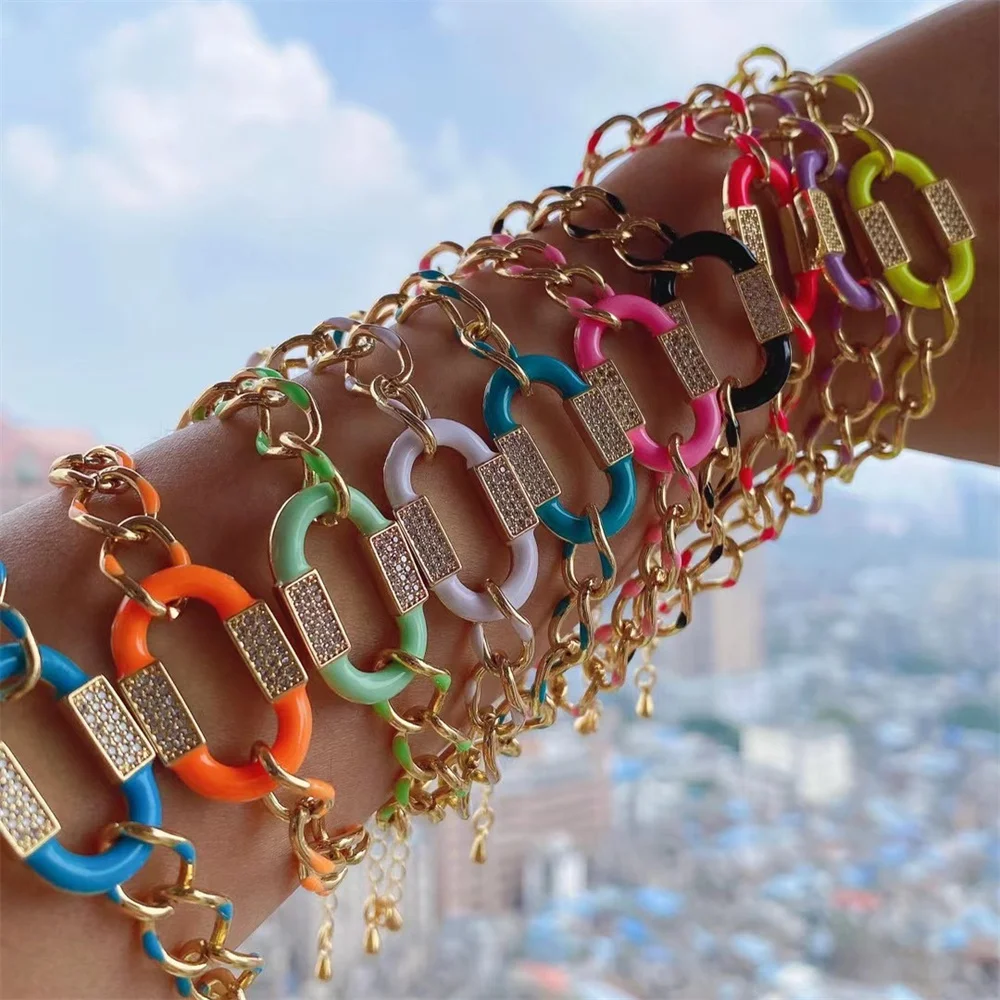 Cubic zirconia chain fashion jewelry accessories gold jewelry necklace enamel rainbow bracelet&bangle